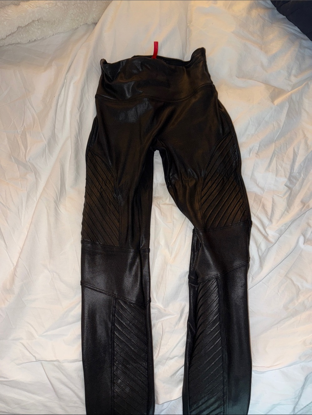 SPANX Black Faux Leather Moto-Style Leggings